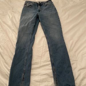 Flare leg denim jeans with slits